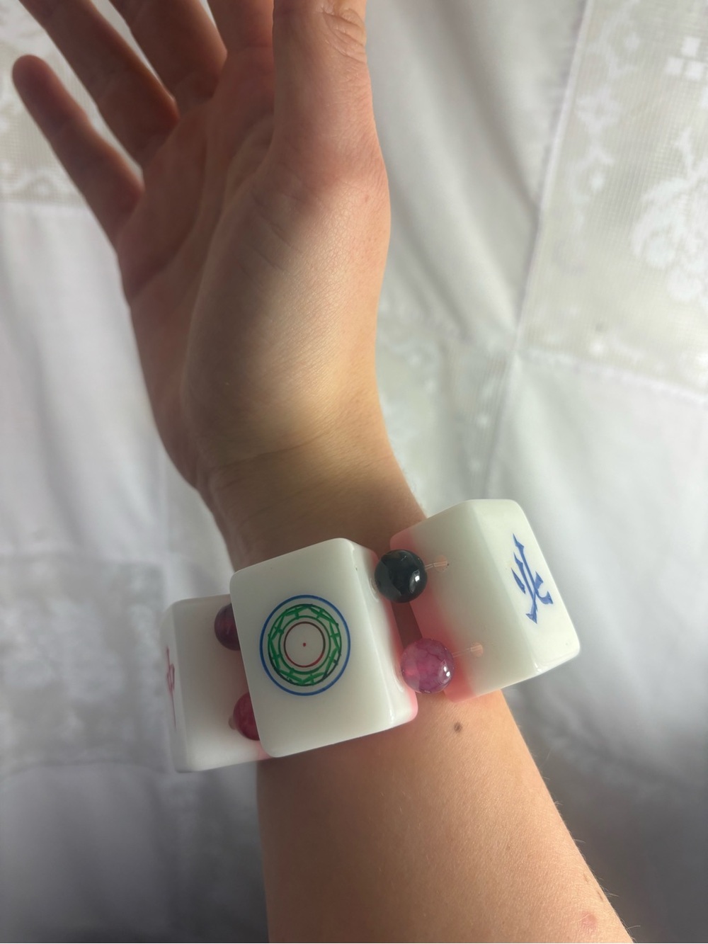 Handmade Beaded Mahjong‎ Tile Bracelet